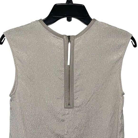 Helmut Lang Womens Tissue Silk Leather Trim High Low Sleeveless Blouse Taupe Pet - Picture 4 of 8